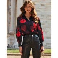 Satin Floral Collared Blouson Sleeve Shirt