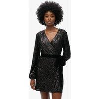 Velvet Sequin V-Neck Mini Wrap Dress
