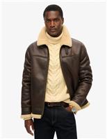 Superdry & Co Faux Shearling Aviator Jacket Brown