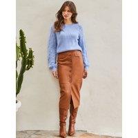 Leather Button Front Midi Pencil Skirt