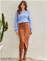 Leather Button Front Midi Pencil Skirt