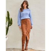 Leather Button Front Midi Pencil Skirt