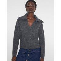 Collared V-Neck Jumper with Wool