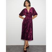 Velvet Notch Neck Midaxi Smock Dress