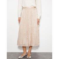 Taffeta Pleated Midi A-Line Skirt