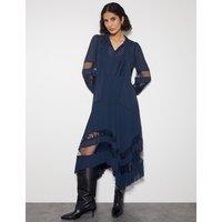 Lace Insert Pleated Midi Shirt Dress