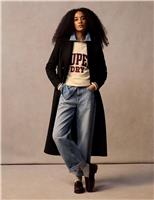 Superdry & Co Pure Wool Double Breasted Longline Coat Khaki