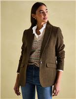 Wool Blend Tweed Herringbone Blazer