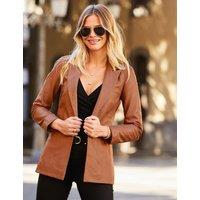 SOSANDAR Leather Single Breasted Blazer Tan