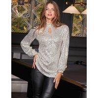 SOSANDAR Sequin High Neck Keyhole Detail Tunic Champagne