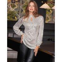 Sequin High Neck Keyhole Detail Tunic