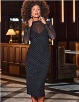 Mesh Sparkly High Neck Midi Column Dress
