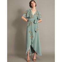 Embroidered V-Neck Maxi Wrap Dress