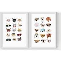 Cats & Dogs In Glasses Twin Set Framed Art