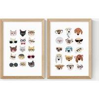 Cats & Dogs In Glasses Twin Set Framed Art