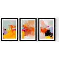 Set of 3 Fire Abstract Framed Art