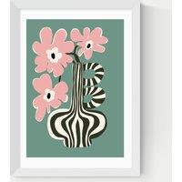 East End Prints Floral Stripe Framed Art White