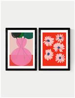 Red & Pink Floral Twin Set Framed Art