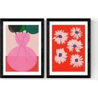 East End Prints Red & Pink Floral Twin Set Framed Art Black