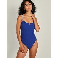 Textured Padded Ring Detail V-Neck Swimsuit