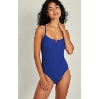 Textured Padded Ring Detail V-Neck Swimsuit