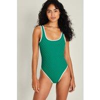 Textured Checked Padded Square Neck Swimsuit