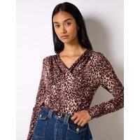 Jersey Animal Print V-Neck Wrap Detail Top