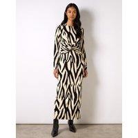 Animal Print Twist Front Midaxi Bodycon Dress