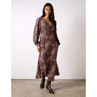 Animal Print V-Neck Midi Tea Dress