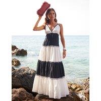 Pure Cotton Colour Block V-Neck Tiered Dress