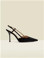 SOSANDAR Leather Metallic Stiletto Heel Slingback Shoes Black