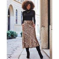 Satin Animal Print Midi Slip Skirt