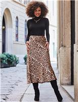 Satin Animal Print Midi Slip Skirt