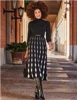 Knitted Funnel Neck Belted Midi Skater Dress