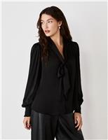 Crepe Tie Neck Blouson Sleeve Blouse