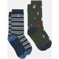 2pk Striped & Rugby Shirt Cotton Rich Socks