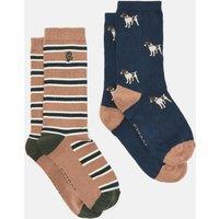 2pk Striped & Dog Cotton Rich Socks