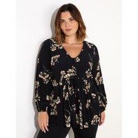 Floral Pleat Detail Tie Front Blouse