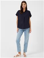 French Connection Crepe Collared Popover Blouse Navy