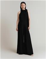Crepe Tie Neck Wide Leg Jumpsuit