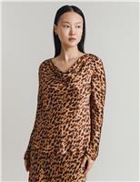 Animal Print Cowl Neck Blouse