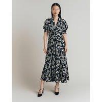 Ghost Crepe Floral V-Neck Midi Tea Dress Black Mix