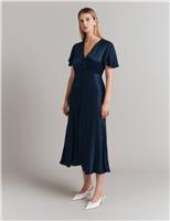 Satin V-Neck Midi Skater Dress