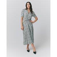 Ghost Crepe Floral V-Neck Midi Tea Dress Black Mix