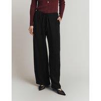 Crepe Drawstring Straight Wide Leg Trousers