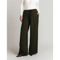 Crepe Drawstring Straight Wide Leg Trousers