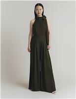 Crepe Tie Neck Sleeveless Jumpsuit