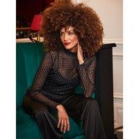 SOSANDAR Sheer Sparkly High Neck Top Black