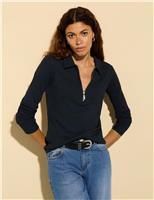 BAUKJEN Pure Cotton Half Zip Top Navy