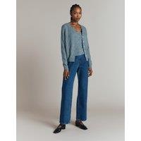 Pointelle Crew Neck Cardigan with Wool